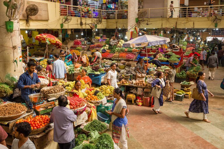 Panaji, India - January 16, 2020: Food market in Panaji, Goa, In