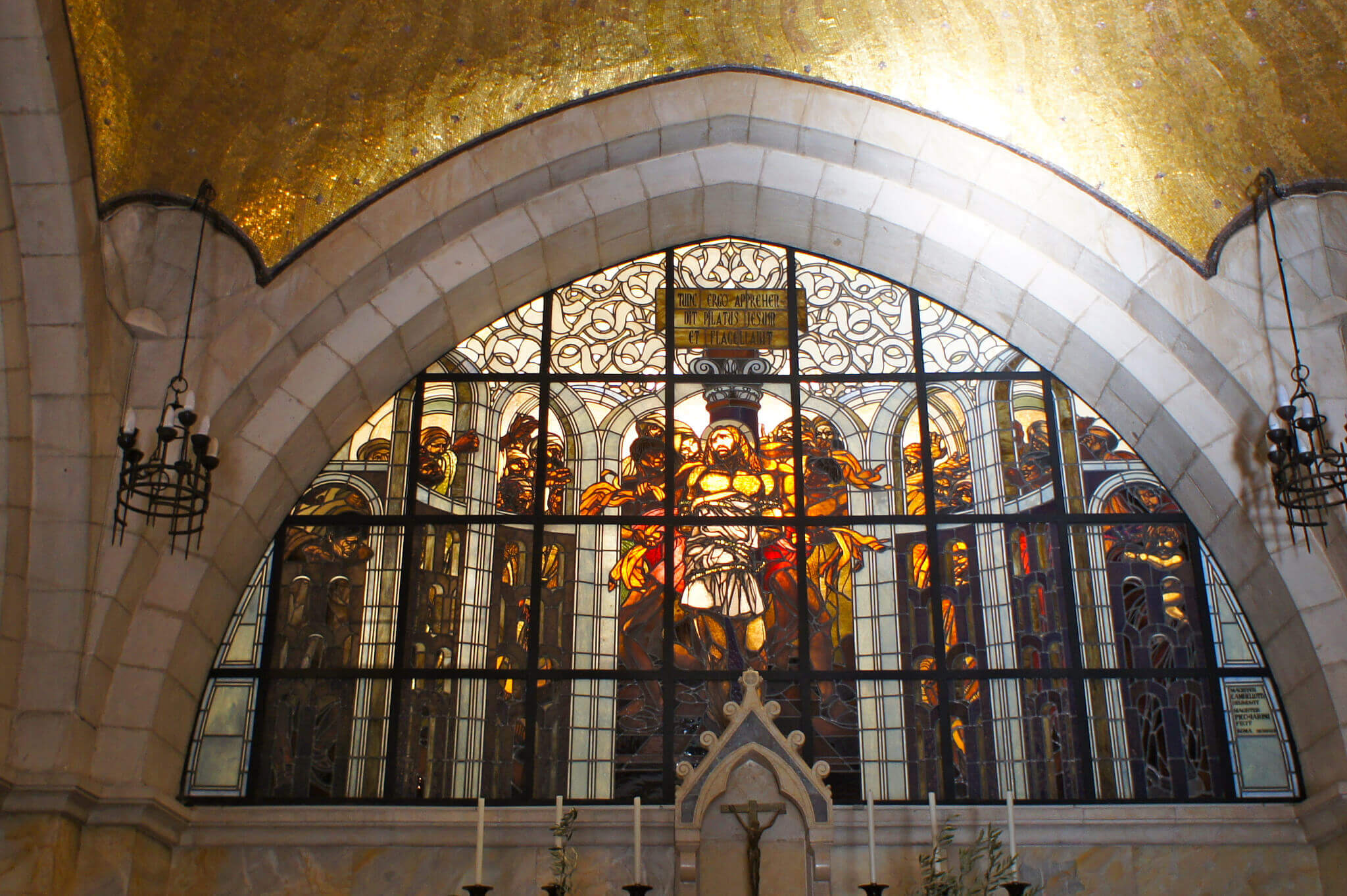 Stained glass window of the Church of the Flagellation