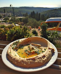 Hummus in the window at HaBait Be’Ein Hud