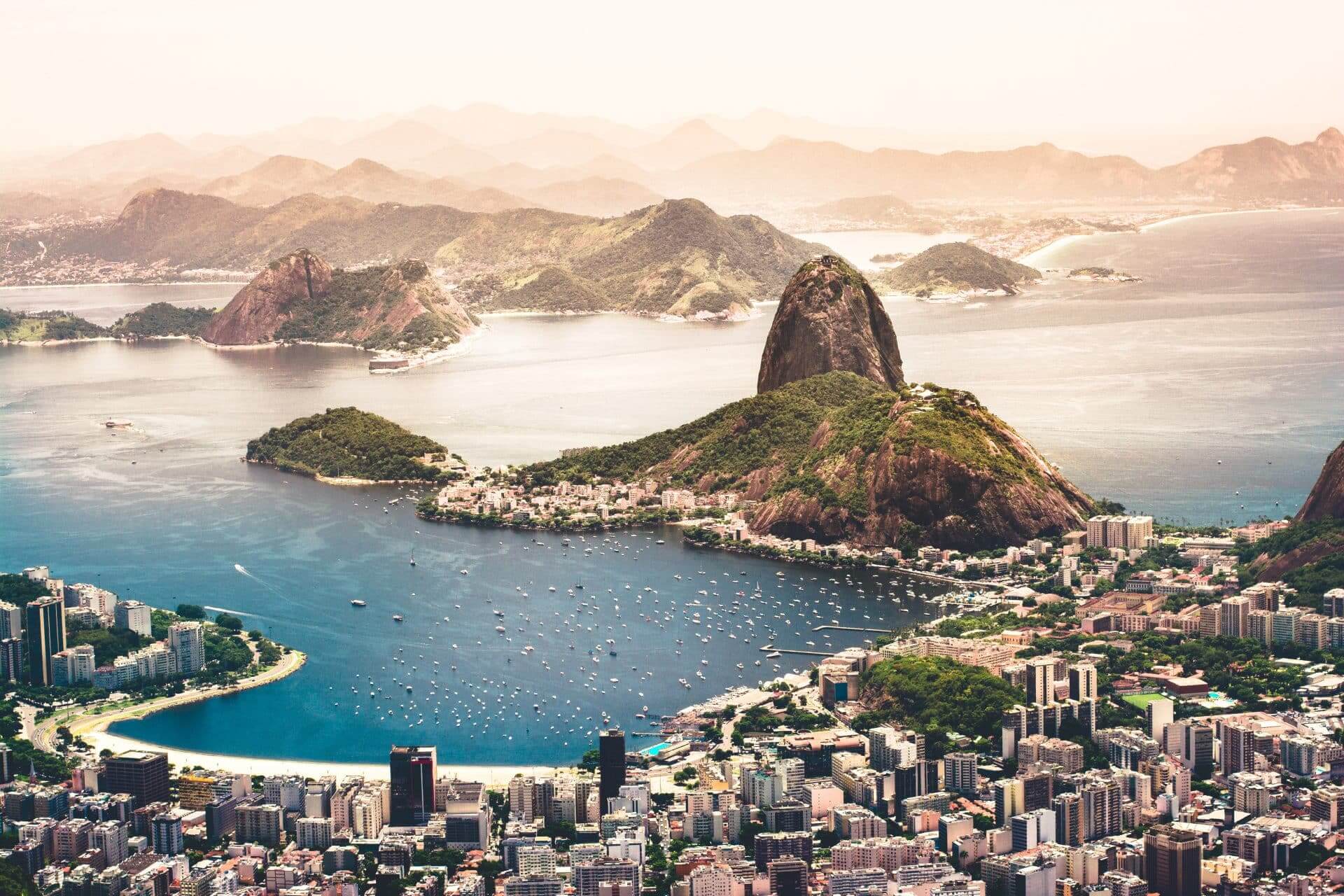 Jewish heritage tour to Brazil. A city on a harbor surrounded by mountains.