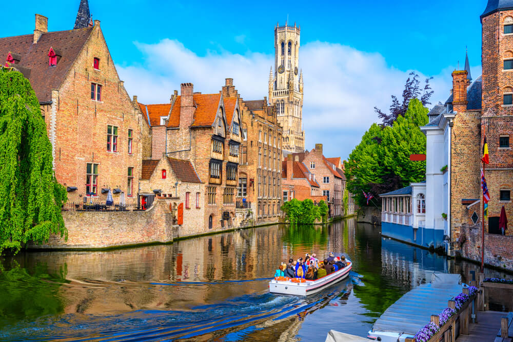 BELGIUM Classic,View,Of,The,Historic,City,Center,With,Canal,In